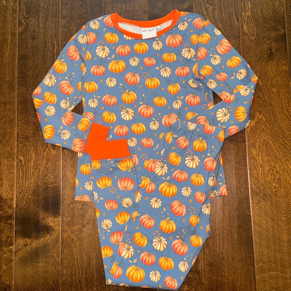 NWT Autumn Pumpkins Vintage Blue Knit Pajama Set - 12 price is firm